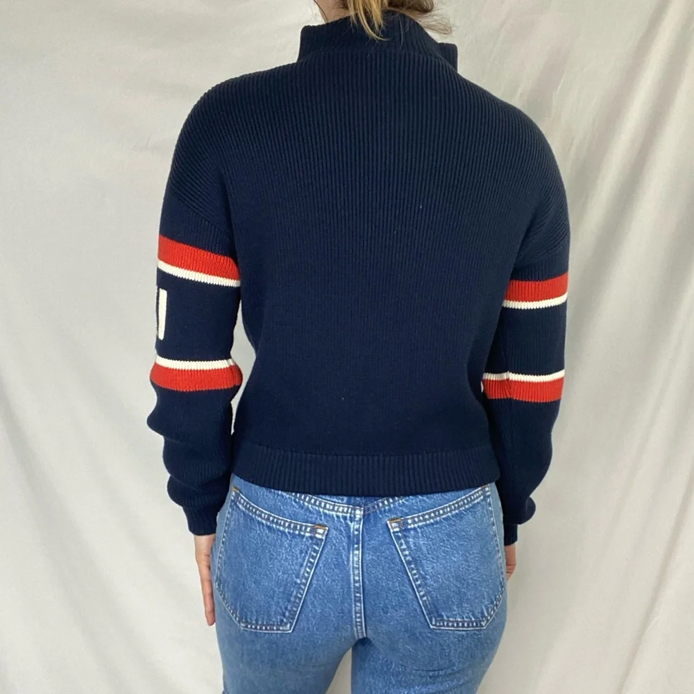 KULE‎ Navy Half-Zip Sweater with Red and White Stripes
